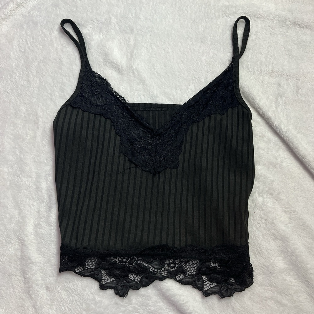 Black Lace Trim Striped Camisole